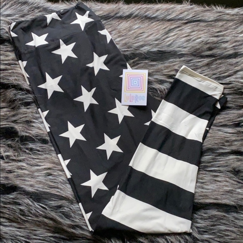 LuLaRoe Black White Star Stripes Leggings - TC2